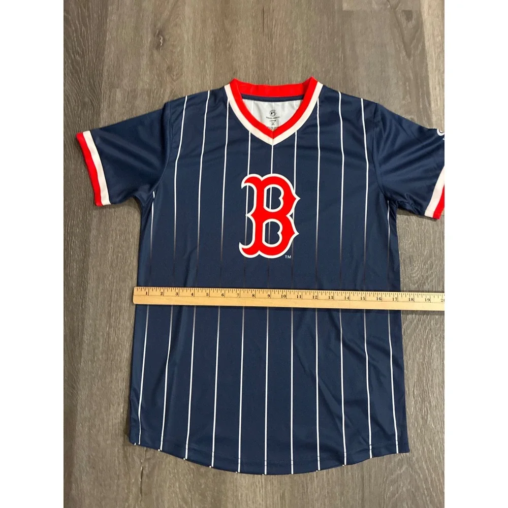 True‎ Fan Boston Red Sox Youth Jersey Navy Blue Pinstripe MLB Shirt Large L